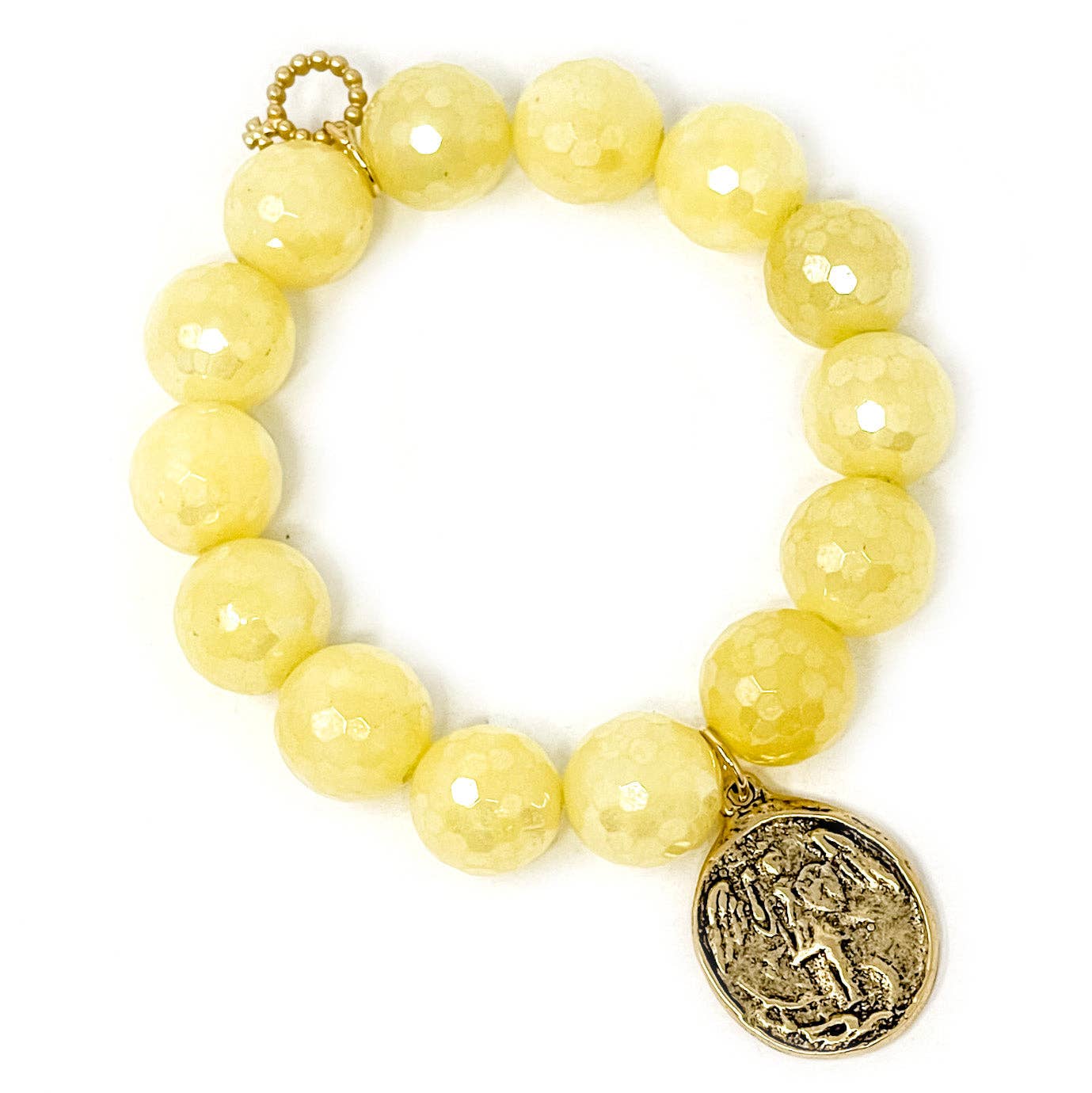 Faceted Lemon Meringue Agate with Gold St. Michael