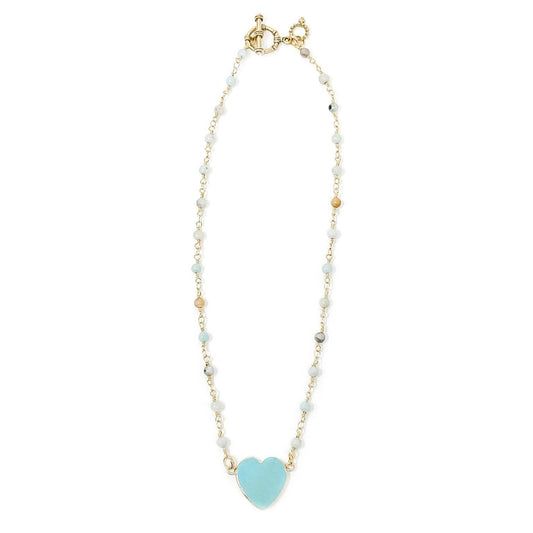 18" Amazonite Petite Rosary Chain Necklace with Blue Howlite Heart